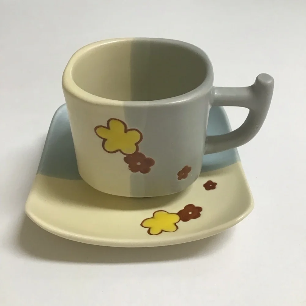 Japanese Pottery Espresso Coffee Cup & Saucer Tea Cup Mod Cherry Blossom Floral